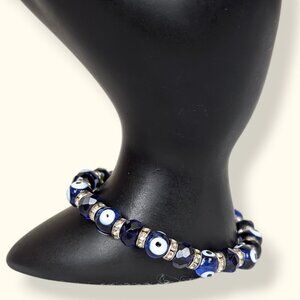 Blue 8mm Glass Evil Eye Stretch Bracelet